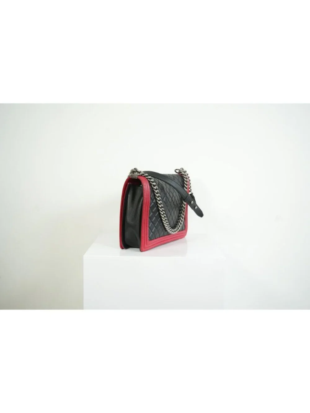Chanel Boy Large Black and Red Quilted Leather